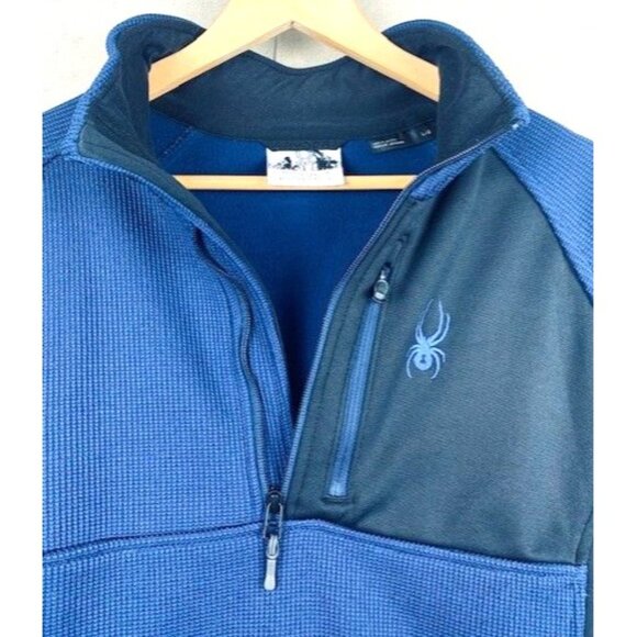 Spyder Men's L/G Quarter-Zip Blue & Black Fleece 1/4 Zip Pullover Sweater - Picture 5 of 10